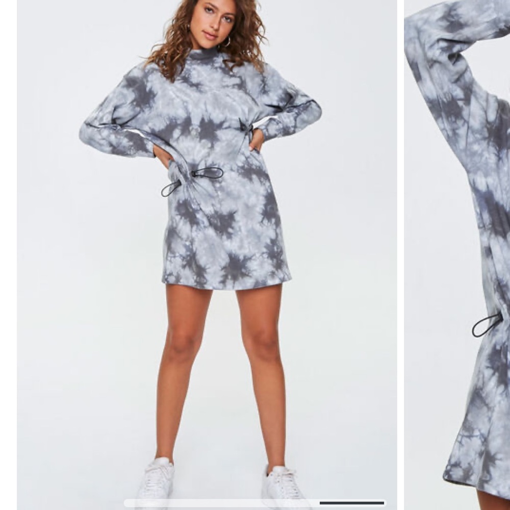 Tie-Dye Wash Mini Dress, Long Sleeves Dress Grey Charcoal S Tie Dye Long sleeved
